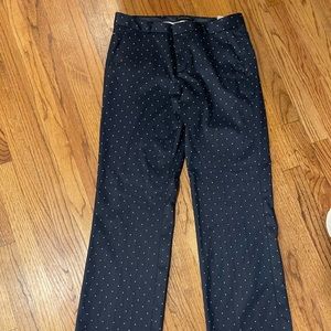 Banana Republic Logan Pants in Navy With White Polka-Dots Trousers Sz 10 Long